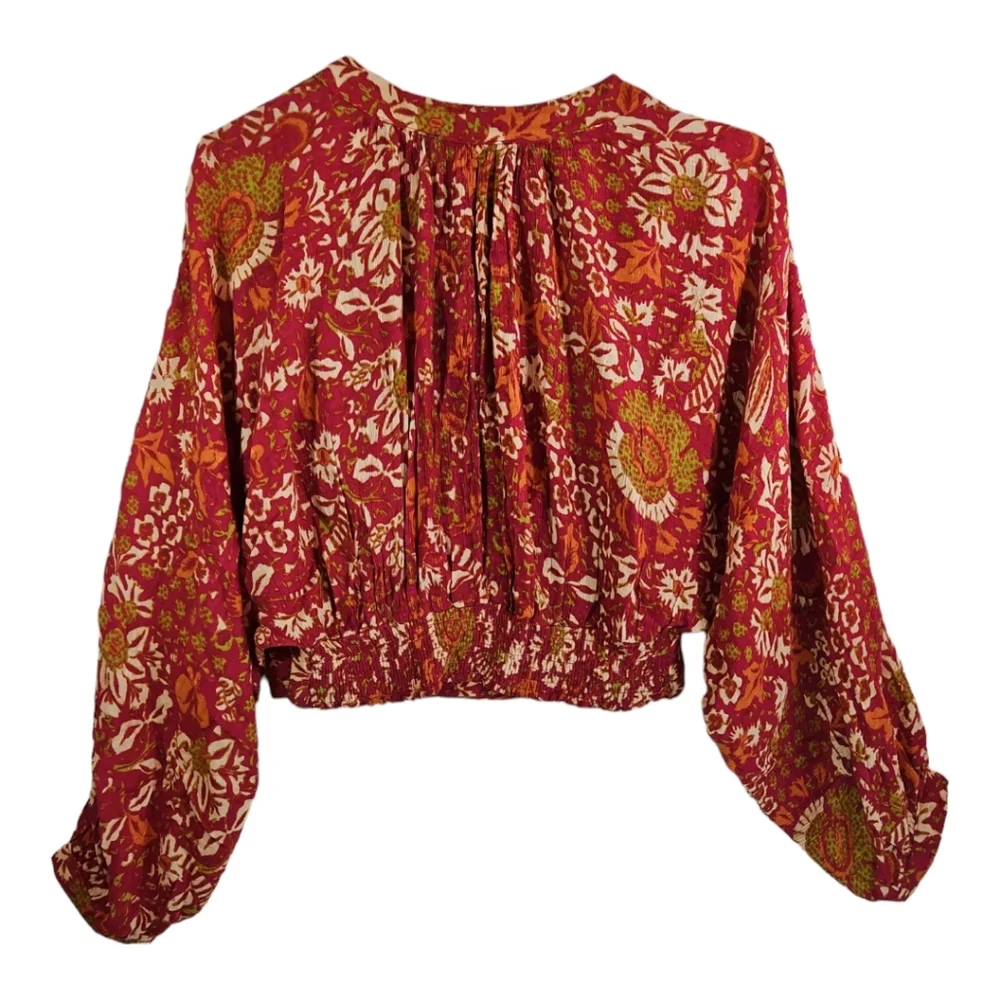 Rachel Zoe Long Sleeve Cropped Batik Gypsy Peasant Style Beach Top Size M - Picture 7 of 9